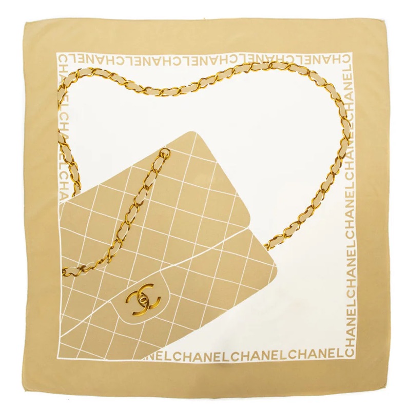 Chanel Beige And Gold Chain Motif Scarf